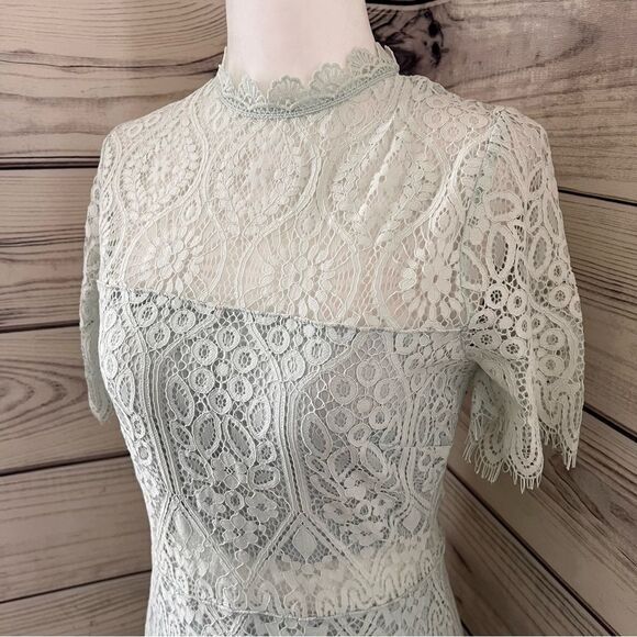 Lulus Light Blue Lace Short Sleeve Mock Neck Dress - Picture 7 of 13